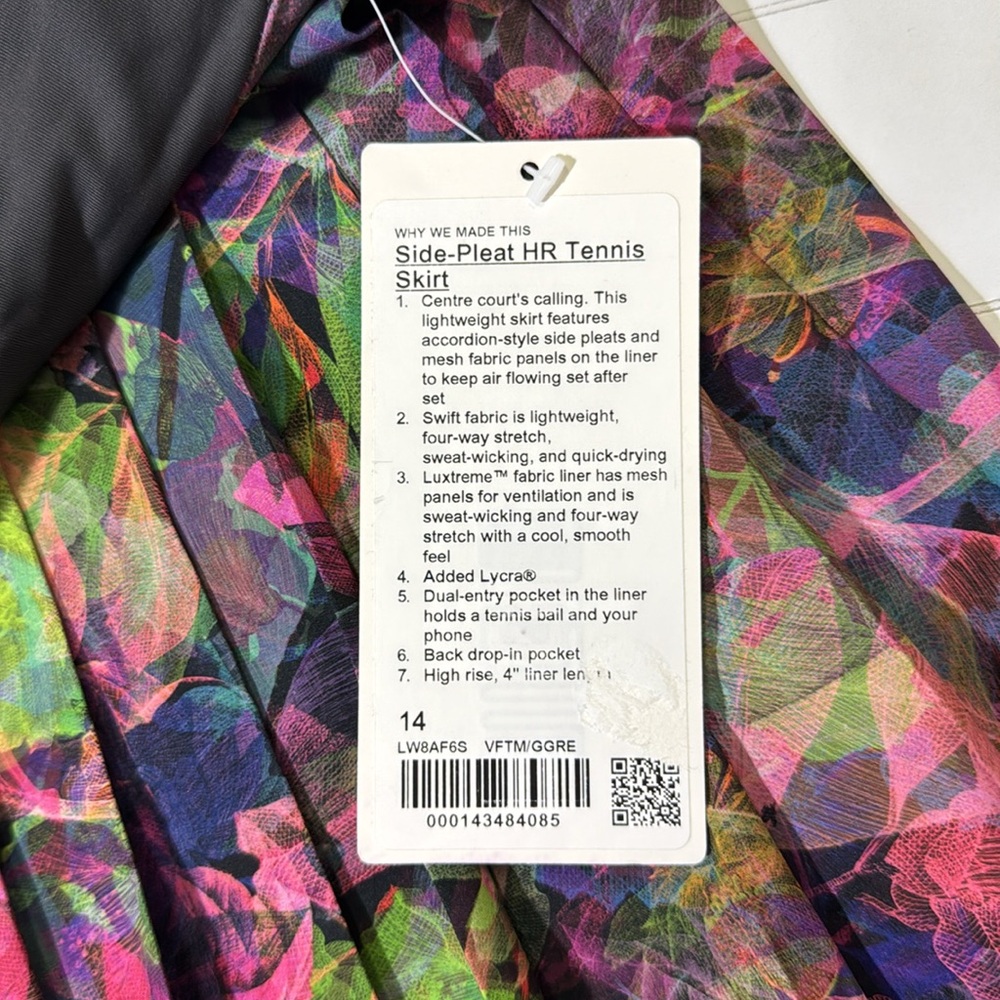 NEW Lululemon women’s 14 side-pleated HR tennis skirt in vivid floral NWT - Picture 6 of 9